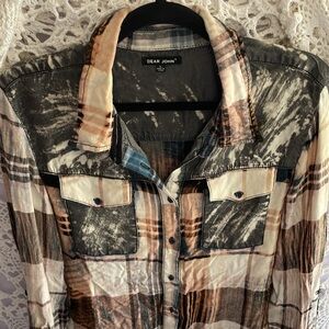 Dear John distressed plaid lightweight button down long sleeve shirt women’s L